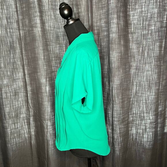 Chaus 80’s Kelly green pleated button front blouse Size 8 - Picture 3 of 6